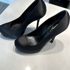 YSL Black Satin platform heels